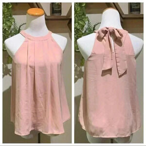 Doe & Rae pink tie in back halter blouse